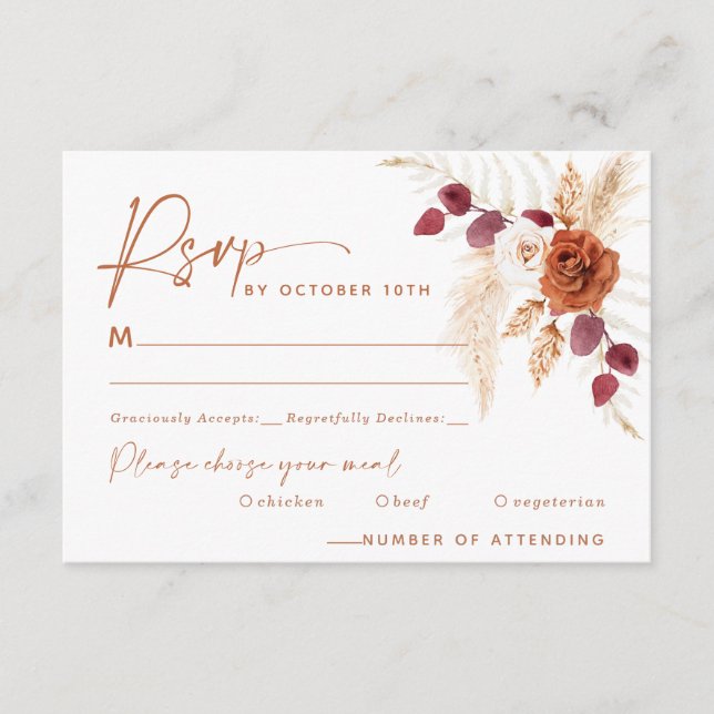 Boho Pampas Terracotta Mariage Carte RSVP (Devant)