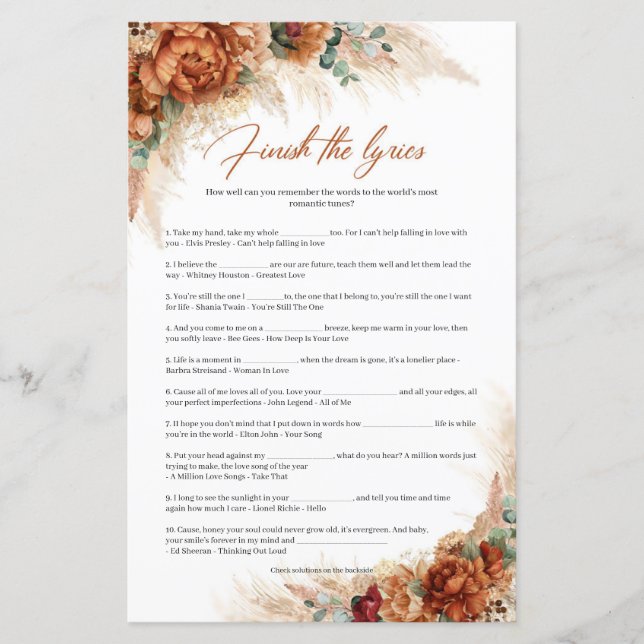 Boho pampas tropicale en terre cuite Terminer le l (Devant)