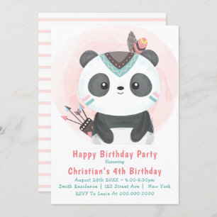 Boho Panda Bear 4e anniversaire Invitations