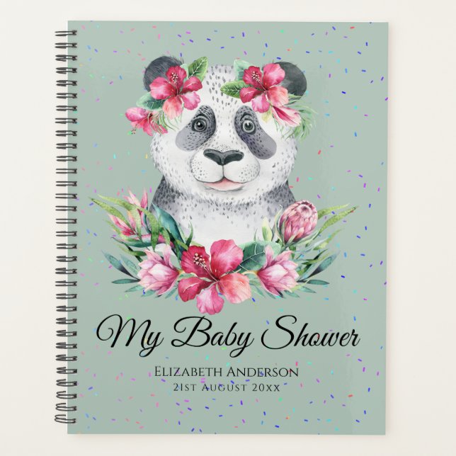 Boho Panda Bear Baby shower Planner Fleurs (Devant)