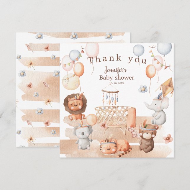 Boho pastel animaux baby shower mobile Merci (Devant / Derrière)