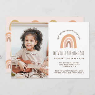 Boho Pastel Arc-en-ciel 6e anniversaire Invitation