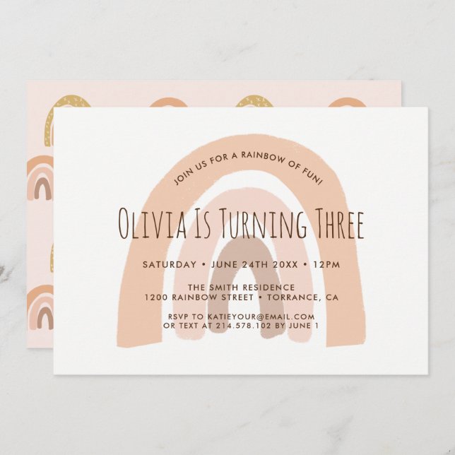 Boho Pastel Rainbow 3ème anniversaire Invitation (Devant / Derrière)