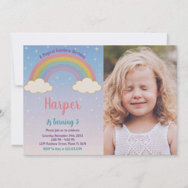 Boho Pastel Rainbow Invitation d'anniversaire (Devant)