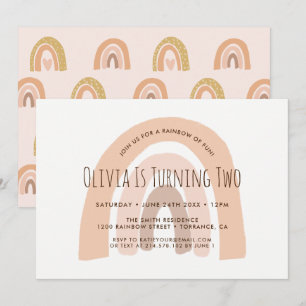 Boho Pastel Rainbow Invitation pour le deuxième an