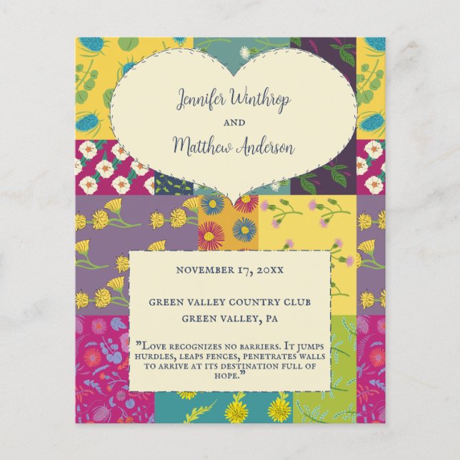 Boho Patchwork Quilt Maximalist Wedding Programme (Devant)