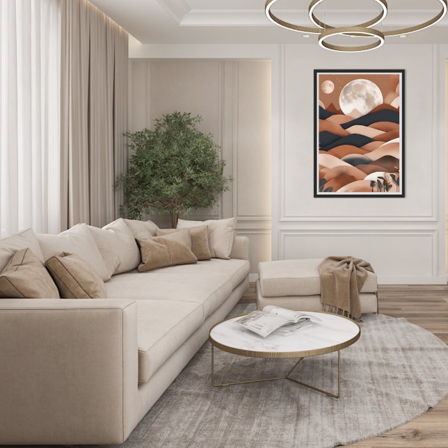 Boho Paysage Lune Poster en terre cuite (Boho Landscape Moon Terracotta Poster)