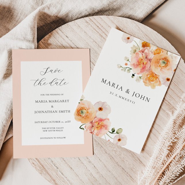 Boho Peach & Blush Fleurs Mariage Carte de sauvega (Créateur téléchargé)
