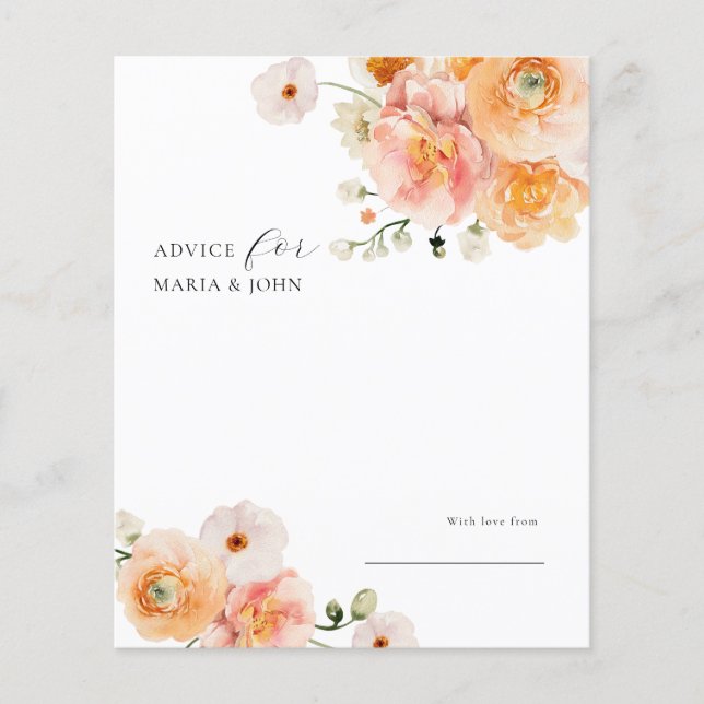 Boho Peach & Blush Floral Wedding Advice Card (Devant)