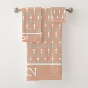 Boho Peach Sage Vert Blanc Triangles Abstrait Géom
