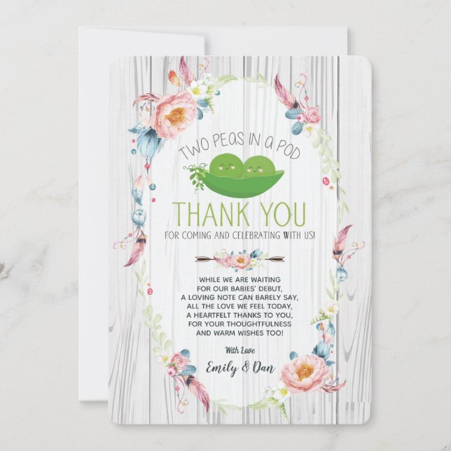 Boho Peas in a Pod Baby Shower Carte de Remercieme (Devant)