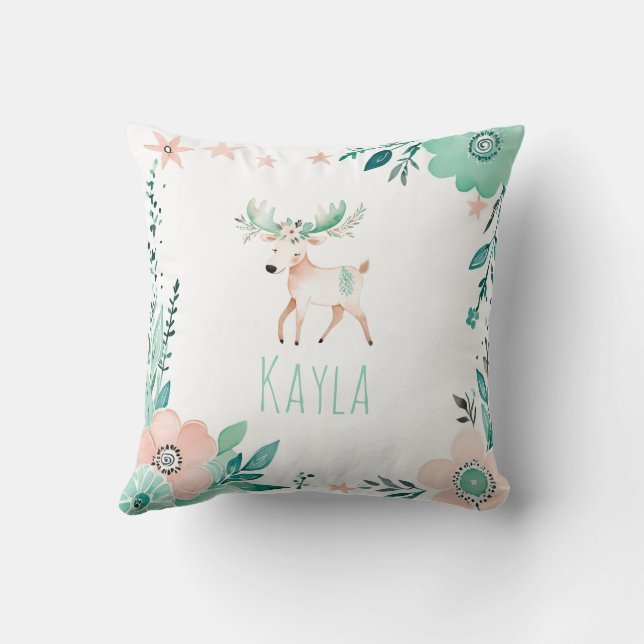 Boho personnalisé Baby Moose Coussin Pastel Green (Verso)