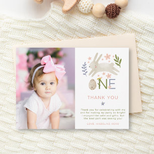 Boho Photo 1er anniversaire Carte de remerciements