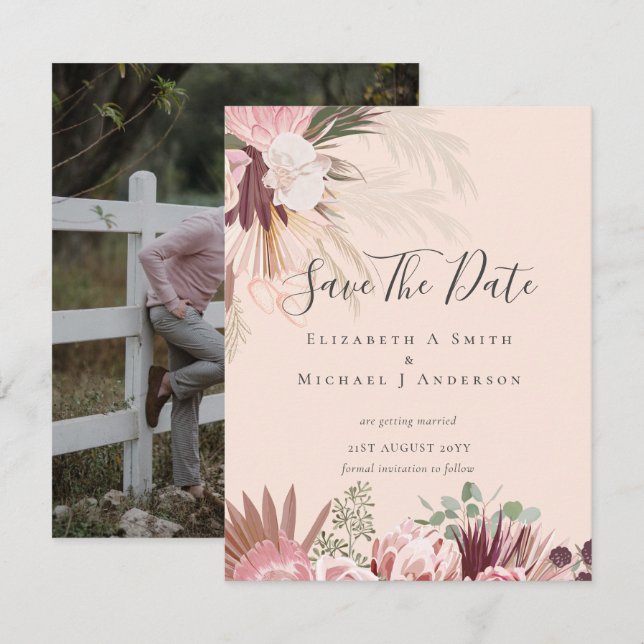 BOHO PHOTO SAVE DATES - Pampas Grass Bourgogne (Devant / Derrière)