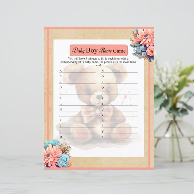 Boho Pink Bear Baby Nom du garçon Jeu (Debout devant)