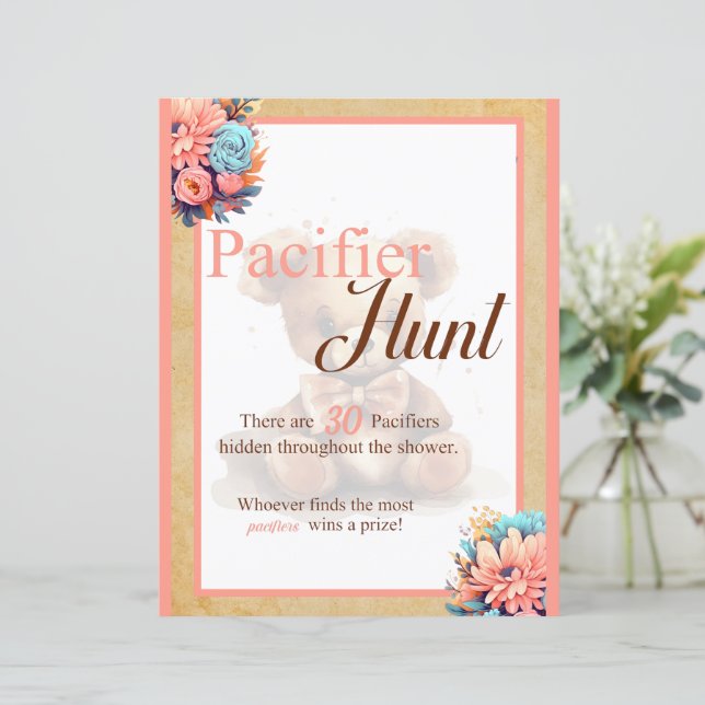 Boho Pink Bear Baby shower Chasse au canard Jeu (Debout devant)