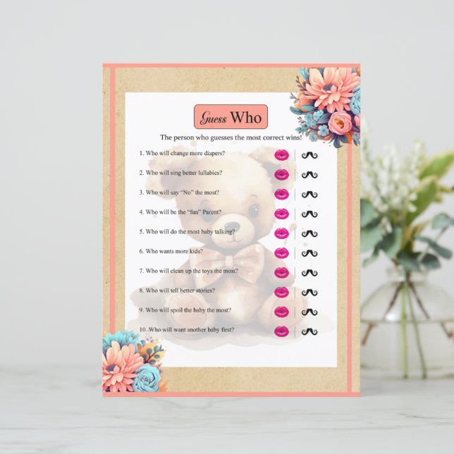 Boho Pink Bear Baby shower Devinez Qui Joue (Debout devant)
