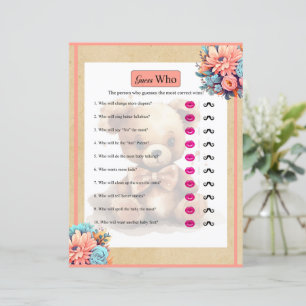 Boho Pink Bear Baby shower Devinez Qui Joue
