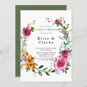 Boho Pink Bourgogne Floral Couples Invitations de