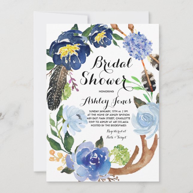 Boho plumes nuptiale douche Invitation (Devant)