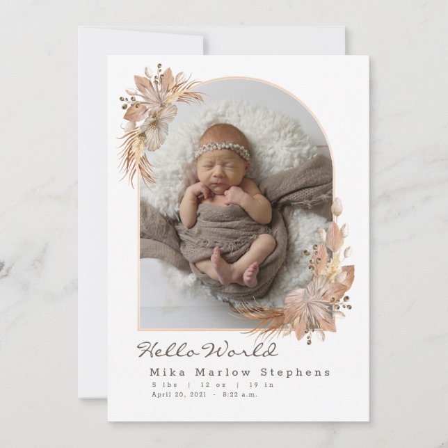 Boho Pompas Grass Faire-part bébé (Devant)