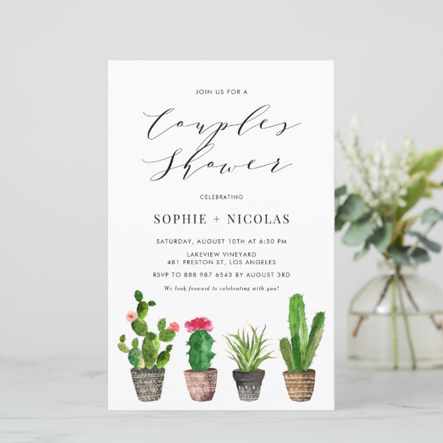 Boho Poted Cactus Couples Douche Invitation (Debout devant)