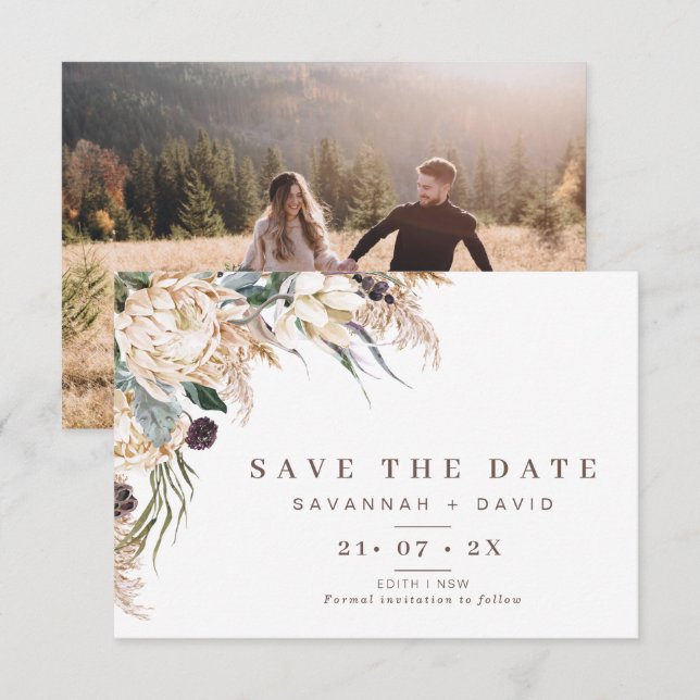 Boho Protea Pampas Mariage Enregistrer La Carte Da (Devant / Derrière)