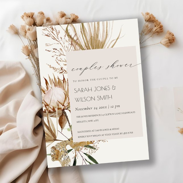 Boho Protea Sec Palm Floral Couples Invitation de  (Créateur téléchargé)