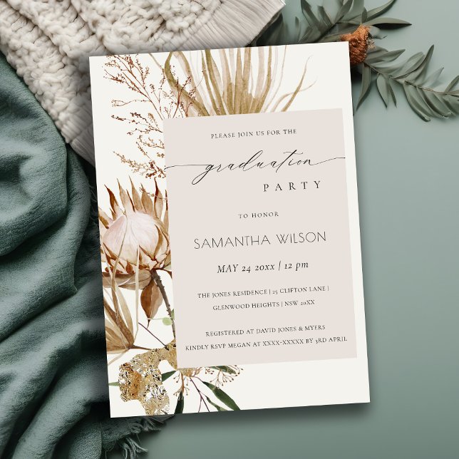 Boho Protea Sry Palm Flora Photo Invitation (Créateur téléchargé)