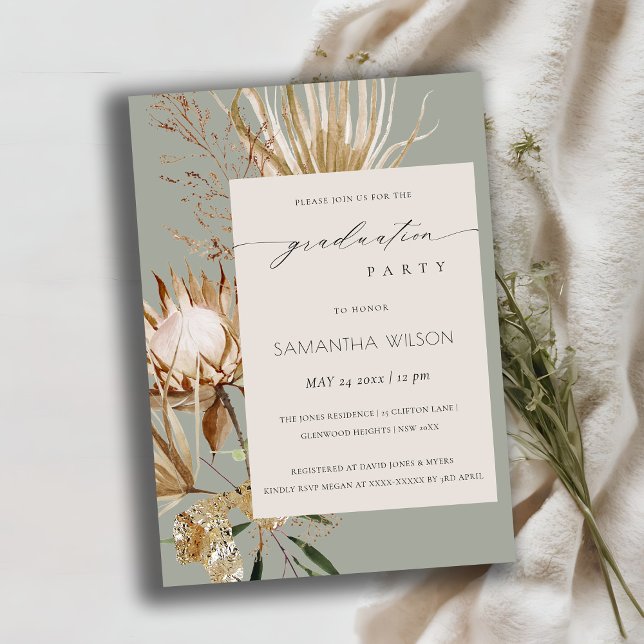 Boho Protea Sry Palm Flora Photo Invitation (Créateur téléchargé)