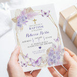 Boho Purple Floral Butterfly Baptism Invitation<br><div class="desc">Boho Purple Floral Papillon Baptême Invitation</div>