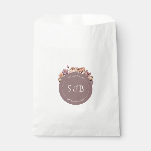 Boho Purple Floral Favoriser Sacs avec Monogramme (Devant)