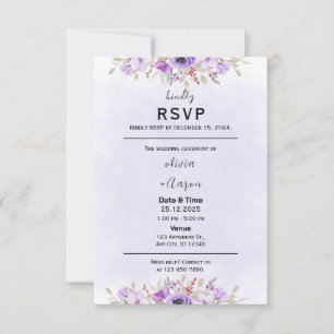 Boho Purple Floral Wedding Cartes RSVP