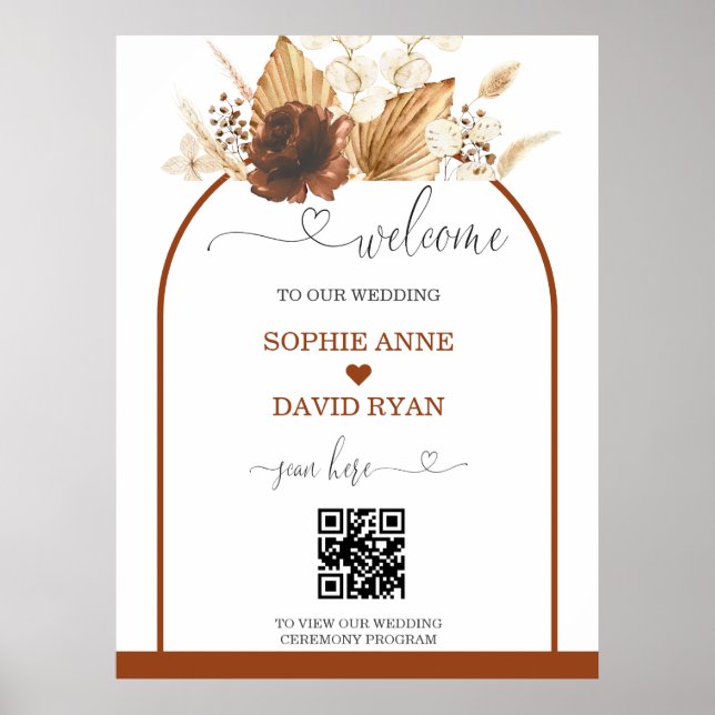 Boho QR Code Terracotta Arch Mariage Affiche de bi (Devant)