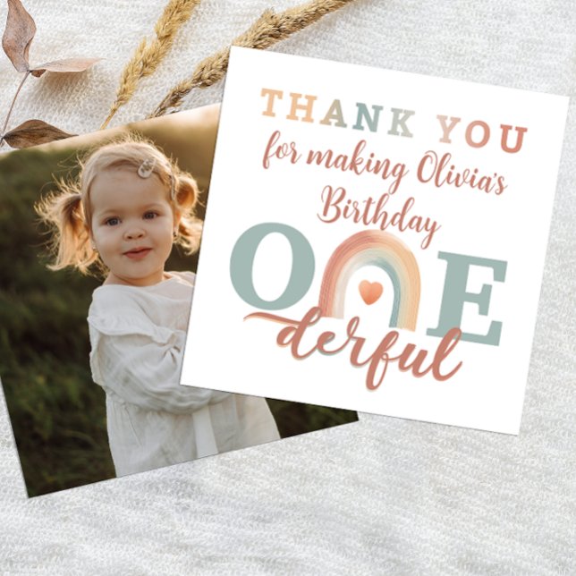 Boho Rainbow 1er anniversaire Carte de remerciemen (Photo Thank You Card)