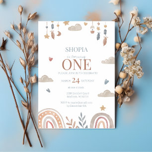 Boho Rainbow 1er anniversaire Invitation