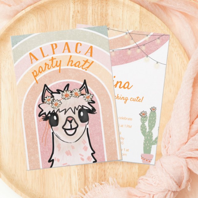 Boho Rainbow Alpaca Cactus Invitation d'anniversai (Créateur téléchargé)
