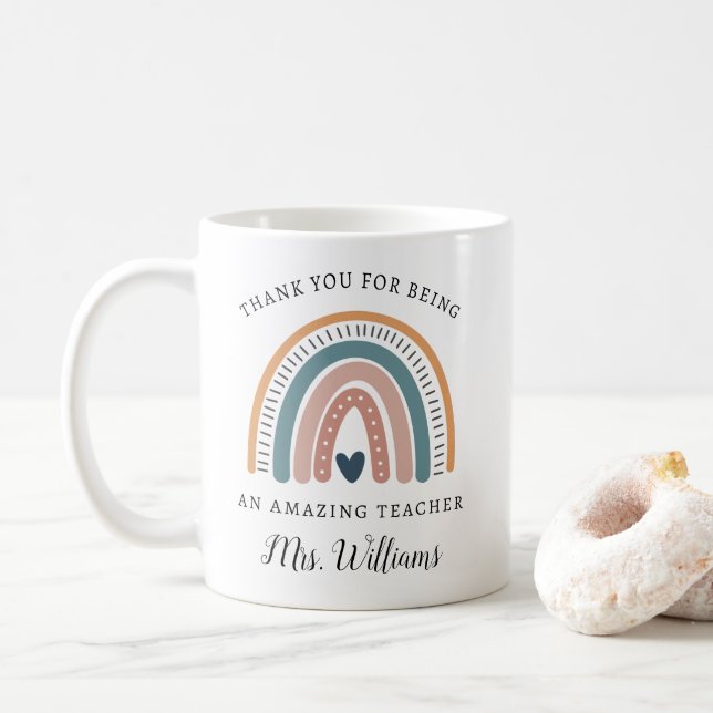 Boho Rainbow Appréciation de l'enseignant Nom Mug  (Avec donut)