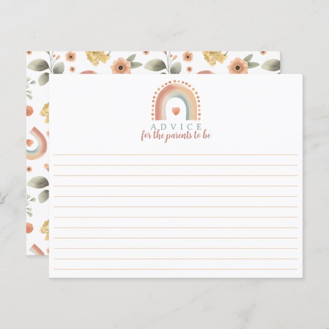 Boho Rainbow Baby shower Conseils Card - Aquarelle (Devant / Derrière)