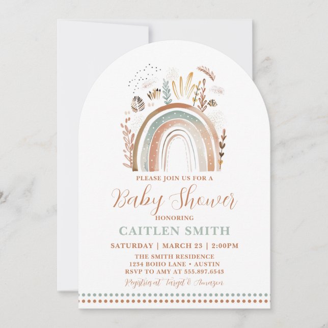 Boho Rainbow Baby shower Dusty Blue Invitation (Devant)