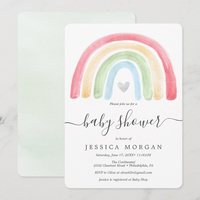 Boho Rainbow Baby shower Invitation Card (Devant / Derrière)