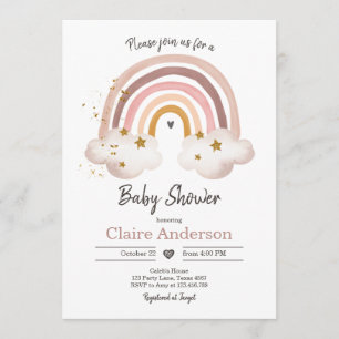 Boho Rainbow Baby shower Invitation Girl Rustique