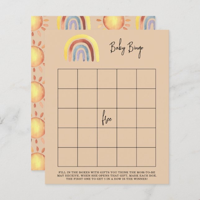 Boho Rainbow Baby shower jeu de bingo (Devant / Derrière)