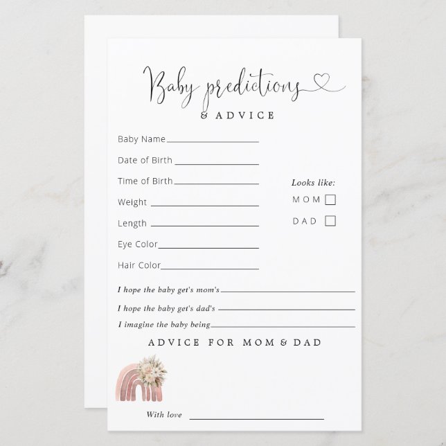 Boho Rainbow Baby shower Prévisions Conseils (Devant / Derrière)