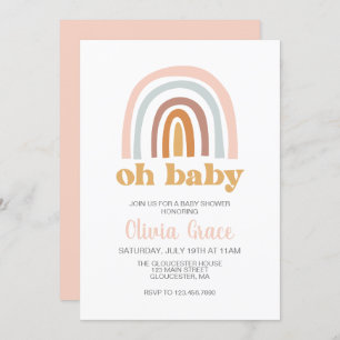 Boho Rainbow Baby shower rose Invitation