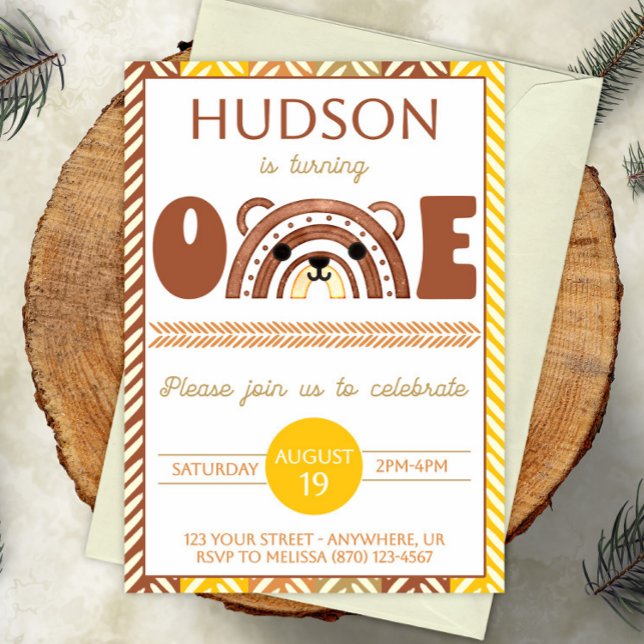 Boho Rainbow Bear Invitation d'anniversaire (Créateur téléchargé)