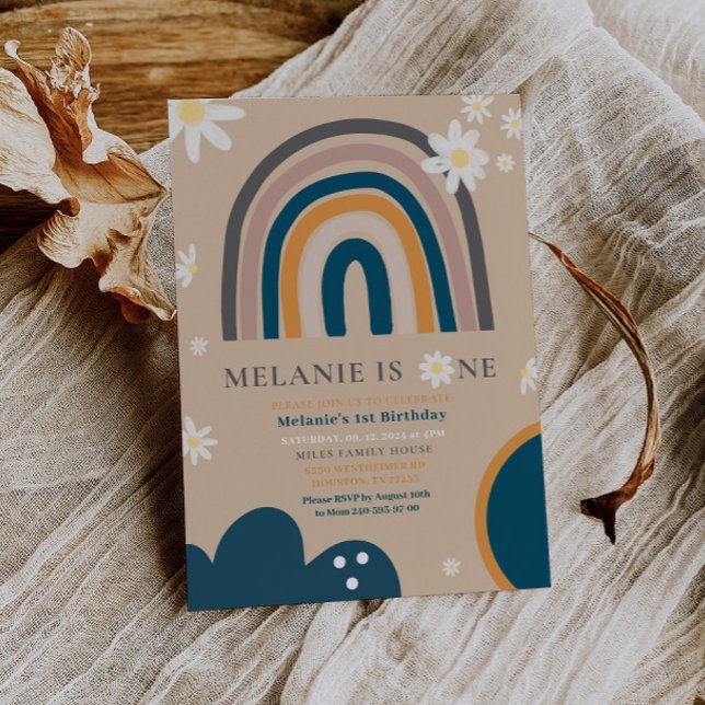 Boho Rainbow Daisy 1er Invitation d'anniversaire (Créateur téléchargé)