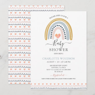 Boho Rainbow Et Coeurs Baby shower Invitation