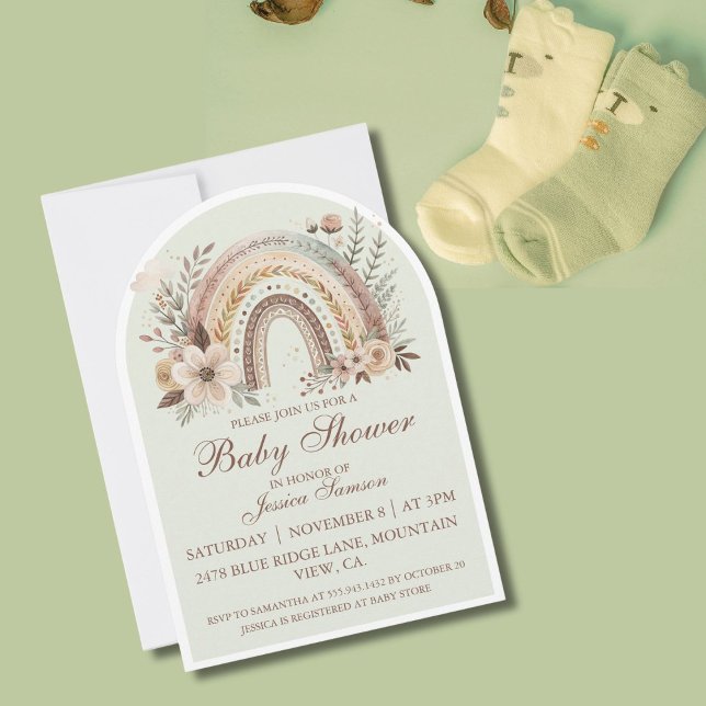 Boho Rainbow Et Fleurs Baby shower Invitation (Créateur téléchargé)