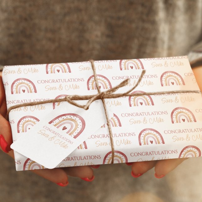 Boho Rainbow Félicitations Envelopper des feuilles (Congratulate the special new parents with these personalized boho rainbow wrapping paper sheets! )